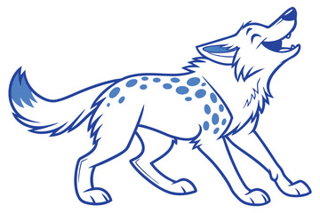 Fototapeta premium Cute Cartoon Wolf Howling Design, White Fur with Blue Outline and Spots