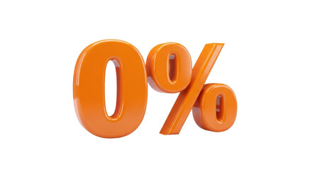 Isolated zero percent sign, 3D shiny render representing finance, commerce, and math value