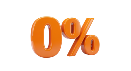 Isolated zero percent sign, 3D shiny render representing finance, commerce, and math value