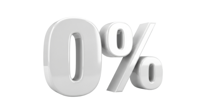 Isolated shiny render of zero percent, perfect for marketing and advertising, promo material