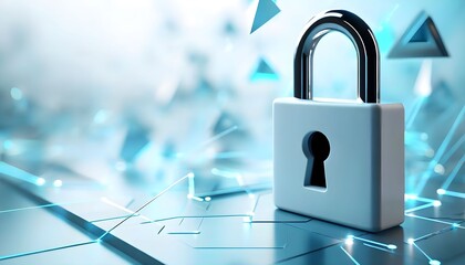 A digital padlock symbolizing cybersecurity and data protection in a futuristic technological environment.