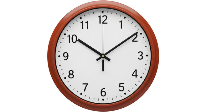 Isolated Round Clock Showing 10 - 09 UTC Time on a Wall&mdash;Timekeeping, Measurement of Time