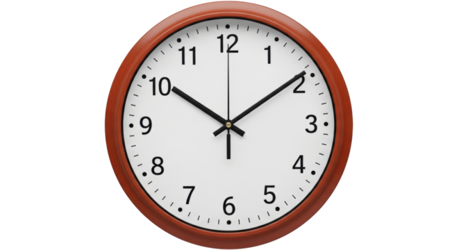 Isolated Round Clock Showing 10 - 09 UTC Time on a Wall—Timekeeping, Measurement of Time