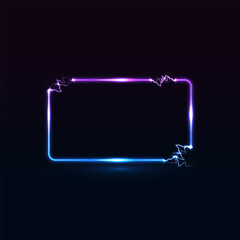 Neon rectangle frame or neon lights horizontal sign. Vector abstract background, tunnel, portal. Geometric glow outline shape or laser glowing lines. Abstract background with space for your text.