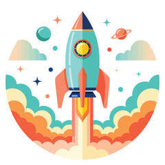 Dynamic rocket launching into vibrant cosmos, symbolizing innovation, exploration, and ambitious new beginnings