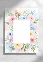 "Dreamy Watercolor Floral Wedding Card Mockup in Pastel Style"
