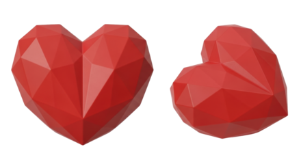 Isolated Red Low-Poly Geometric Hearts, Romantic Symbol for Love, Passion, Romance and Valentines Day