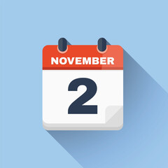 Flat calendar icon displaying November 2 date