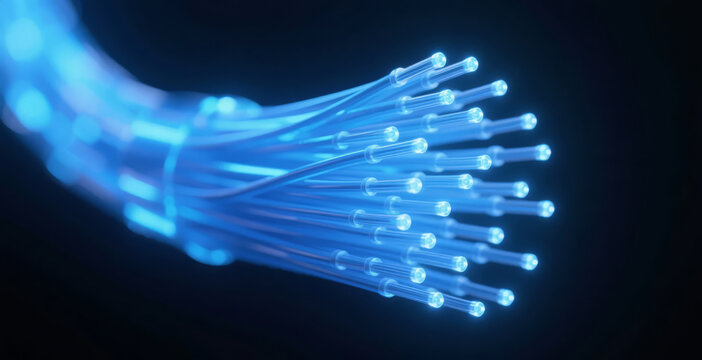 5G fiber optic network data transmission communication technology blue background