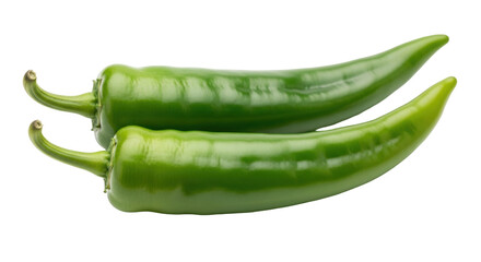 Isolated image of two green chili peppers side by side still life arrangement photography