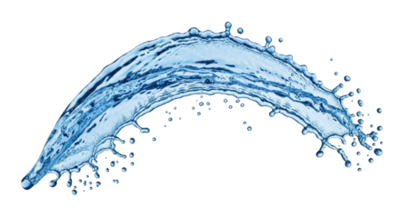 Isolated arching splash of water, dynamic motion, clean blue aqua, hydration, refreshing, liquid burst