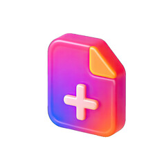 Fototapeta premium A colorful 3D icon of a document with a plus sign, representing a new document or addition.