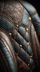 Fototapeta premium Capture the rugged elegance of handcrafted leatherwork with intricate stitching and brass detailing for authentic vintage or modern design projects