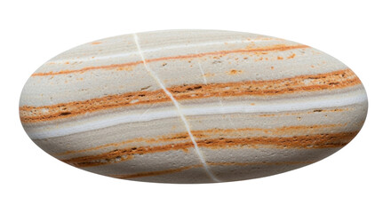 Isolated striped agate pebble with a crack across the surface found on a beach in Europe