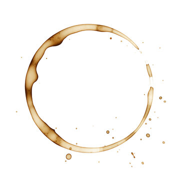 An artistic coffee cup stain ring with splatters for cafe branding, menu backgrounds, and creative graphic designs. Transparent Background, Cutout