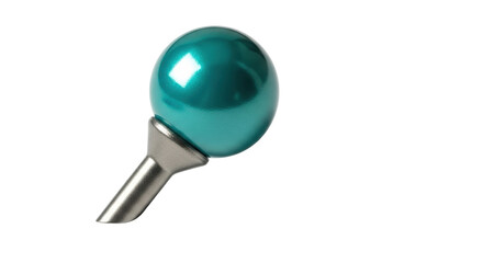 Isolated teal pin with a metal base on a clear background, close-up design element