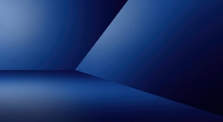 A dark blue room with a geometric pattern on the wall.