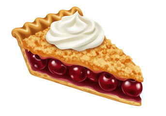 Slice of cherry pie with whipped cream isolated PNG, delicious dessert with fruit filling and crumble topping on transparent background
