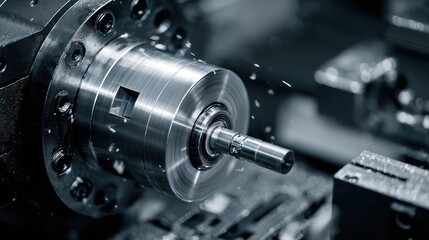 Precision Metal Machining Process on a Lathe in a Workshop