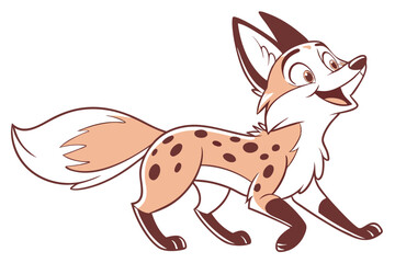 Joyful Cartoon Fox Walking Posing on White Background