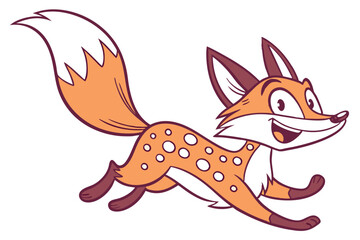 Joyful Cartoon Fox Running on a White Background, Whimsical Design