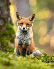 Fox sitting in autumnal forest