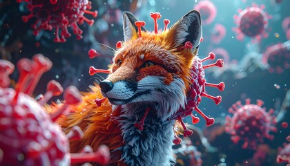 Fox surrounded by viruses