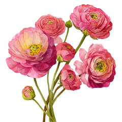 Vector illustration set, My Watercolor illustration, set of Ranunculus flowers png painting isolated on a white background, An EPS painting design, 