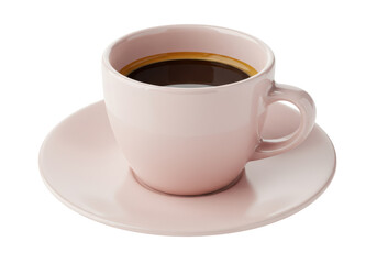 Pale pink coffee cup with black coffee isolated on white, morning beverage for breakfast or afternoon break PNG