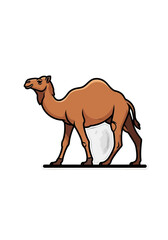 Fototapeta premium Cartoon Camel Standing Sticker Vector Illustration