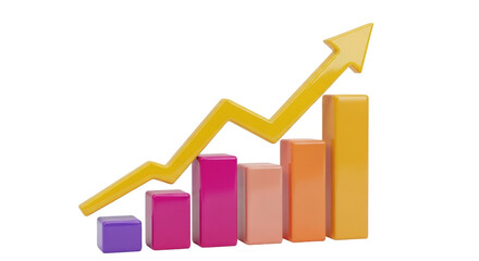 Isolated rising graph of growing bars pointing upwards symbolizing success or achievement