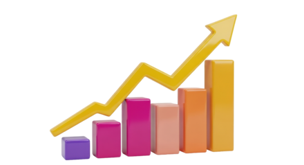 Isolated rising graph of growing bars pointing upwards symbolizing success or achievement
