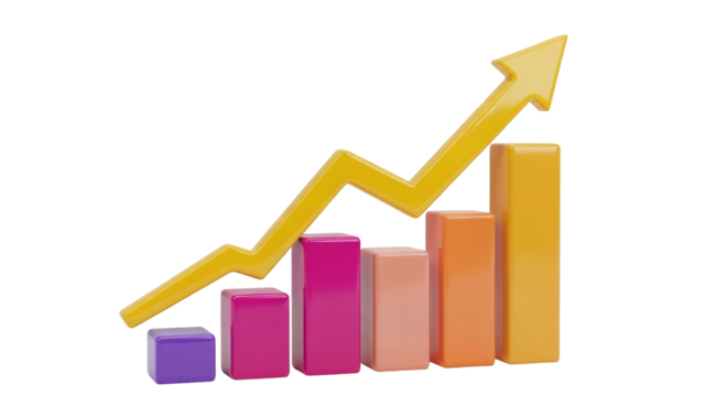 Isolated rising graph of growing bars pointing upwards symbolizing success or achievement