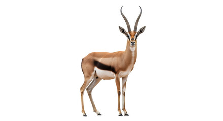 Fototapeta premium Isolated Elegant standing Grant's gazelle with patterned coat and long ridged horns, looking forward