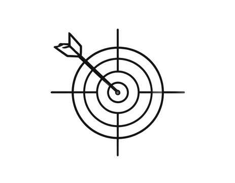 Line Art Brand Building Icon with Target and Bullseye, Minimalist Outline Style, Isolated