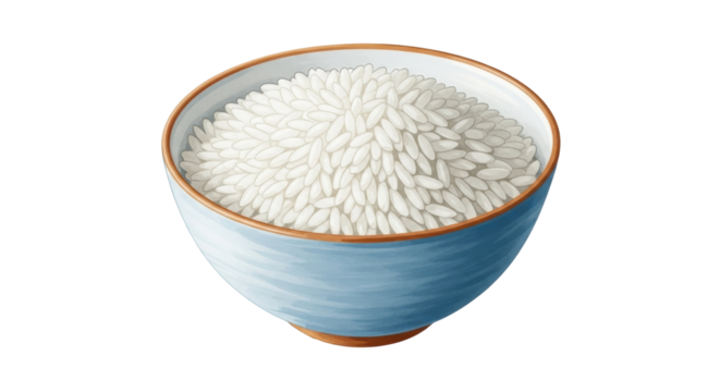 Isolated art drawing of a bowl with cooked rice, served meal preparation healthy concept