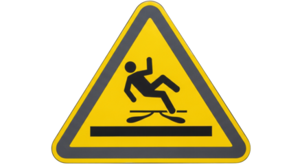 Isolated Triangular hazard sign, slippery floor hazard warning, public and workplace safety sign