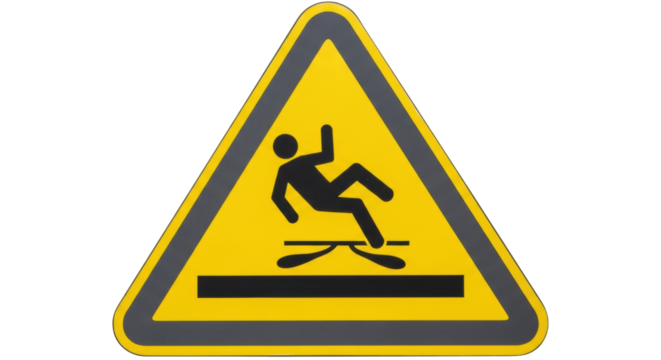 Isolated Triangular hazard sign, slippery floor hazard warning, public and workplace safety sign