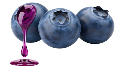 Isolated blueberries with purple jam and sweet syrup, blueberry fruit isolated and food dessert