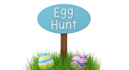 Isolated Easter holiday egg hunt decoration, colorful eggs and grass, springtime event