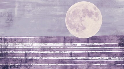 Abstract features a half-circle sun rising above horizontal stripes, representing the sea, set against a soft background