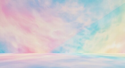 A gradient sky with pastel colors and a smooth, reflective surface.