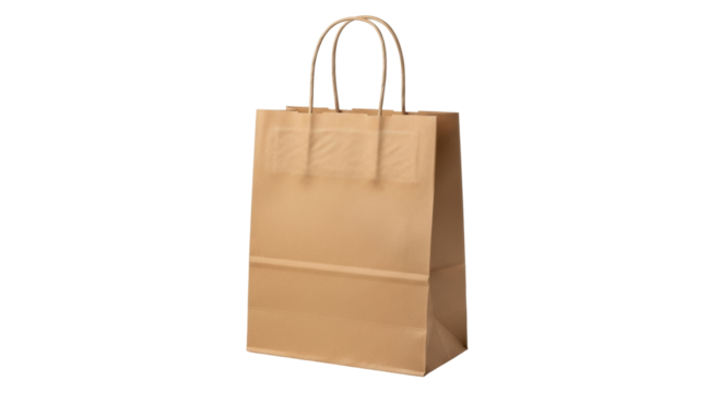 Isolated brown paper bag with handles for groceries or takeout deliveries and shopping