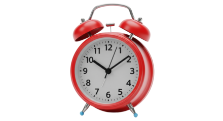 Isolated red alarm clock for waking up early morning with bell ringing schedule