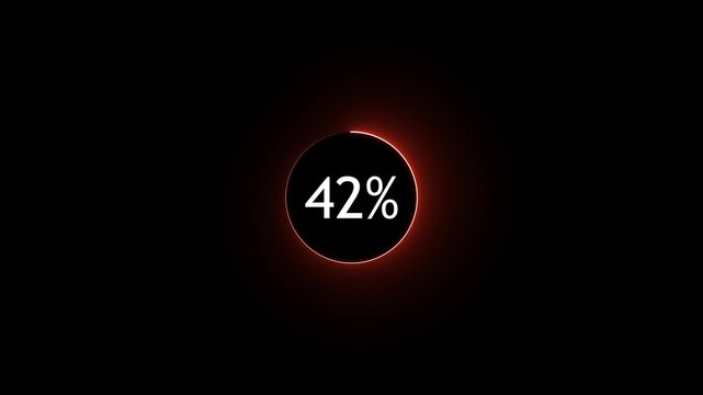 Abstract glowing neon circle loading bar animation on black background .  Neon circle in charging percent icon. futuristic technology concept on animation video.. 42%  charge available right now 