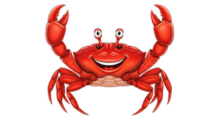 Isolated red cartoon crab waving its claws with a happy expression in a fun illustration