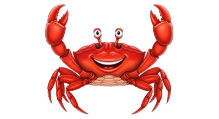Isolated red cartoon crab waving its claws with a happy expression in a fun illustration