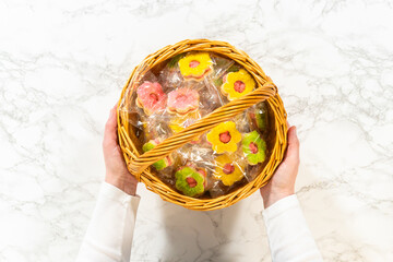 Wrapped Flower Cookies in Easter Basket