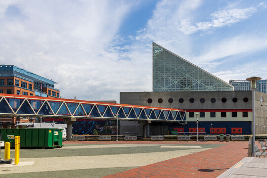 the National Aquarium along the riverfront of the Patapsco River in Baltimore Maryland USA