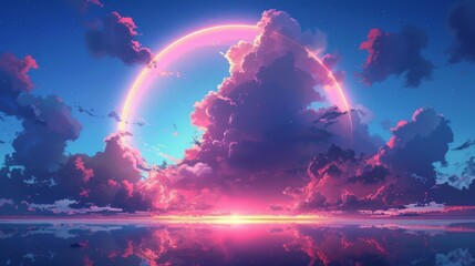 The image shows a serene sky with a large, fluffy pink cloud dominating the lower part of the scene.